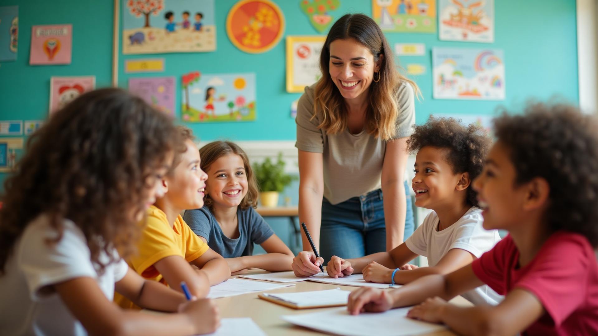 Mokytoja su vaikais Mini School klasėje